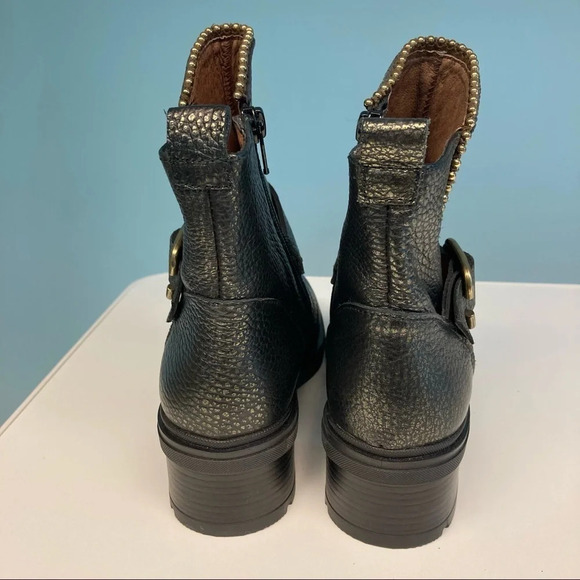 HISPANITAS Sz 6 Via Moto Leather Ankle Boots Green Gold Booties - Picture 9 of 16